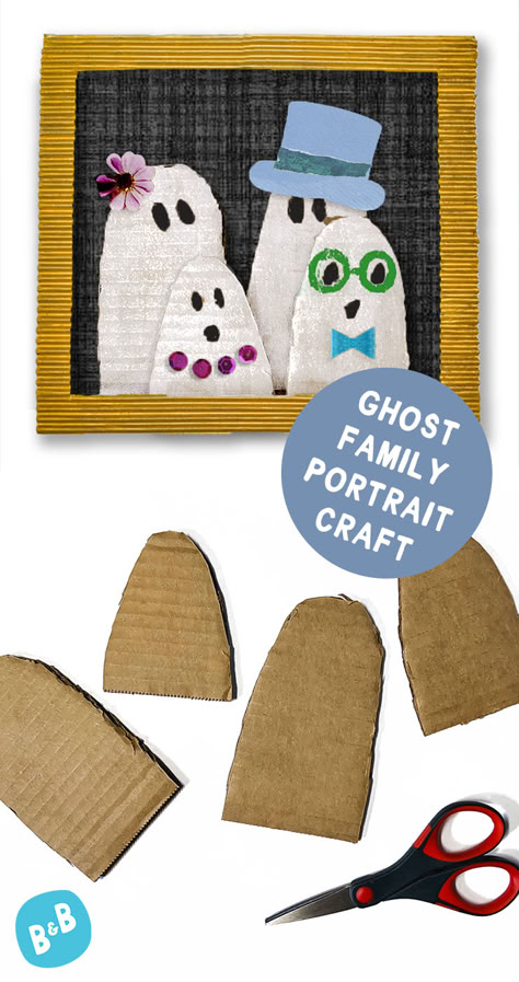 Photos showing the process of how to make our ghost family portrait Halloween art project for kids Halloween Craft Elementary Kids, Halloween Art Classroom, Family Halloween Art Projects, October Crafts For Elementary Kids, Ghost Family Portrait Craft, 2nd Grade Halloween Crafts Art Projects, Egg Carton Ghost Portrait, One Day Fall Art Projects, Pre K Crafts Easy Back To School