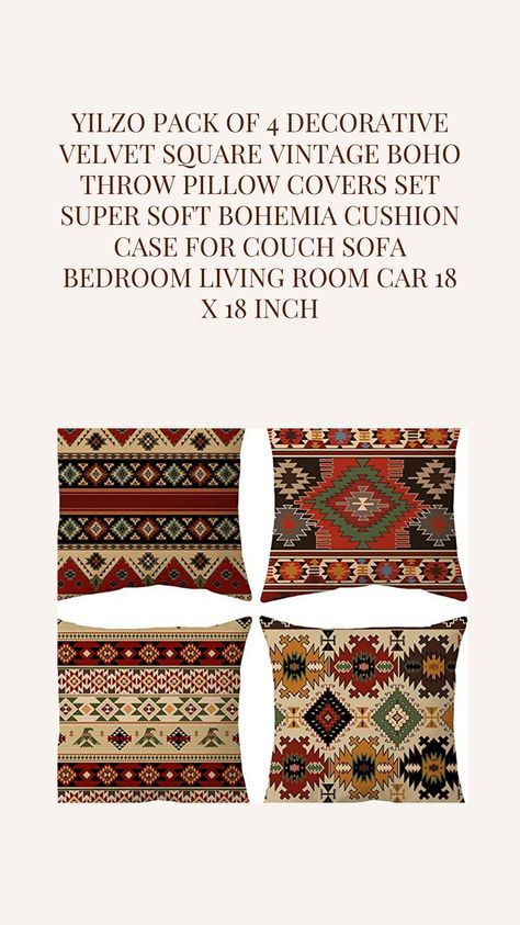 4 square velvet vintage bohemia throw pillow covers without insert. There might be a 0.4"-0.8" size difference due to hand made measuring. Hope you kindly understand. Made of super soft velvet, comfortable, breathable and skin-friendly. Invisible zipper enclosures for better looking and remove easily for cleaning. A good decoration to update your room. Suitable for bedroom, living room, dining room, bed, sofa, couch. Goes well with various styles of home décor. Boho Throw Pillow, Boho Throw Pillows, Turkish Style, Turkish Carpets, Style Carpet, Size Difference, Room Bed, Vintage Velvet, Turkish Carpet