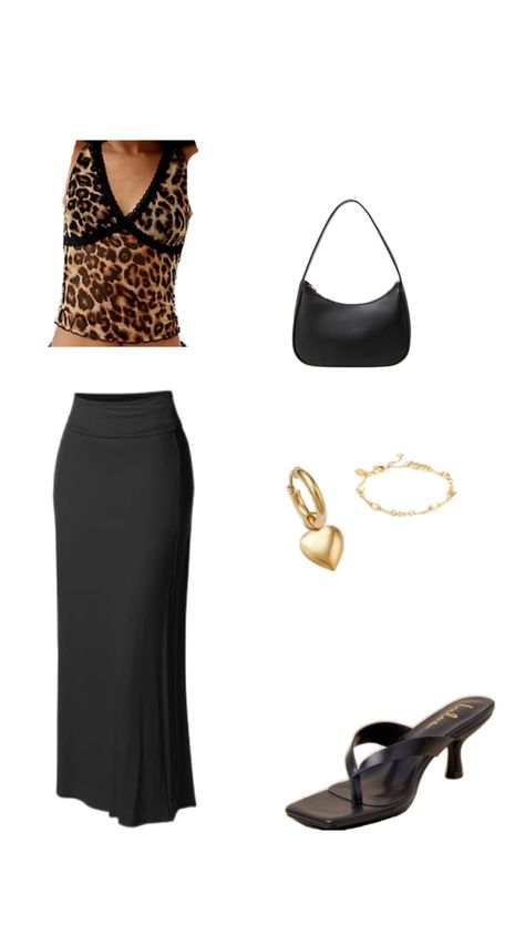 Beach/summer outfit with black maxi skirt. Summer aesthetic outfit. Leopard print top 🐆#aesthetic #mobwife #beach Leopard Print Maxi Skirt Outfit, Print Maxi Skirt Outfit, Leopard Print Outfits Aesthetic, Printed Maxi Skirt Outfit, Long Black Skirt Outfit, Leopard Print Maxi Skirt, Maxi Skirt Summer, Summer Aesthetic Outfit, Maxi Skirt Outfit