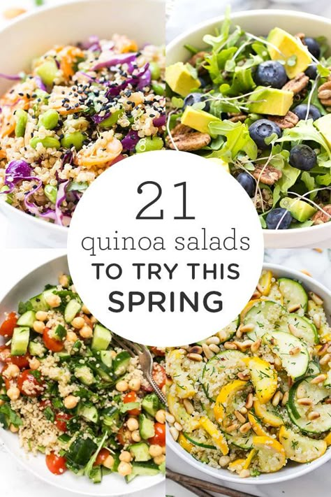 Looking for clean eating lunch or dinner recipes?! Here's 21 easy and healthy quinoa salad recipes that are perfect for spring! Allergy-friendly, gluten-free, vegetarian and vegan recipes included! #quinoa #quinoasalad #saladrecipes #easysalad #lunch Best Quinoa Salad Recipes, Healthy Quinoa Salad, Quinoa Salads, Clean Dinner Recipes, Clean Eating Vegetarian Recipes, Clean Eating Vegetarian, Spring Salad Recipes, Healthy Quinoa, Clean Eating Lunch