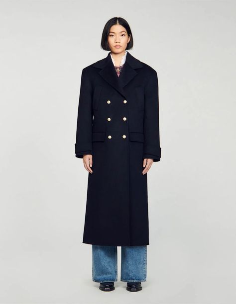 Betina Long double-breasted coat - Coats | Sandro Paris Curated Closet, Long Wool Coat, Sandro Paris, Paris Woman, Double Breasted Coat, Winter Coats, Fall 2023, Men's Collection, Long Coat