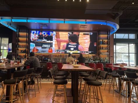 Because Sports Bars deserve the best interiors design too!  Loving this color changing #CustomLighting piece we did for Fanzo Sports Bar!  #InteriorDesign #HospitalityDesign #Procurement #Sourcing Sports Bar Interior, Dock Bar, Custom Globe, Sports Bars, Loading Dock, Bar Interior Design, Lighting Color, Back Bar, Bar Interior