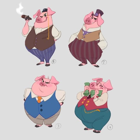 Animals Character Design, Three Pigs, Animal Character Design, Pig Drawing, Pig Character, Pig Illustration, Pig Art, Pig Cartoon, Cartoon World