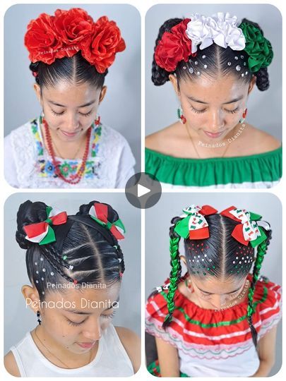 Hispanic Heritage Hairstyles, Mexican Braid Hairstyles, Mexican Hair Styles, Mexican Hairstyles, Dance Hair, Girls Hairstyles Easy, Traditional Hairstyle, Mexican Outfit, 5 De Mayo