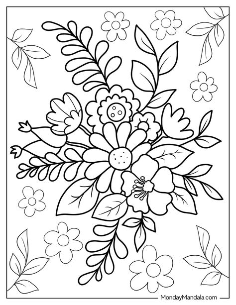 Coloring Pages Flowers Free Printable, Spring Adult Coloring Pages, Free Printable Flower Pictures, Ipad Coloring Pages Free, Flower Bouquet Coloring Pages, Flower Pattern Coloring Pages, Easy Flower Coloring Pages, Flowers Coloring Pages Free Printable, Free Flower Coloring Pages Printables