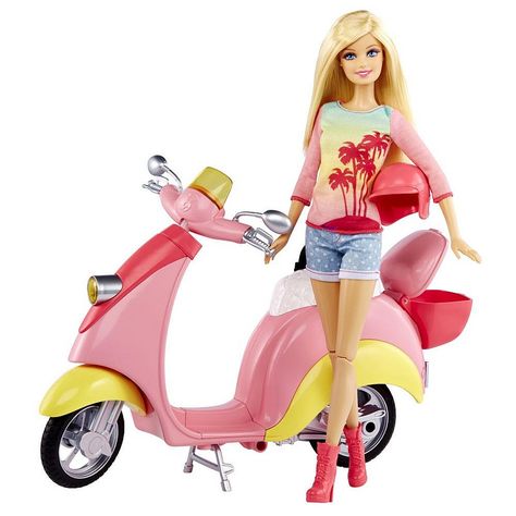 Barbie Glam Scooter and Doll Toys "R" Us Exclusive Set, 2014 ($28 at Toysrus.com) Barbie Scooter, New Barbie Dolls, Barbie Playsets, Barbie Sets, Barbie Doll Accessories, Pink Glam, Barbie Toys, Barbie Vintage, Barbie I