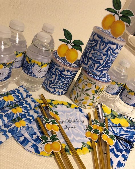 Capri Birthday Theme, Capri Themed Bridal Shower Ideas, Lemon Birthday, Amalfi Party, Lemon Decorations Party, Amalfi Themed Party, Italy Theme Party, Lemon Party Ideas, Greece Themed Party