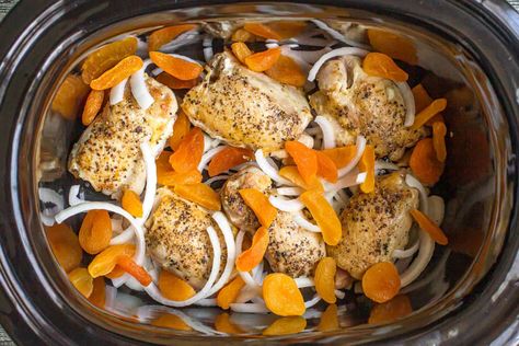 Slow cooker apricot chicken is an easy recipe using chicken thighs and dried apricots for a delicious dinner with big, fresh flavor and an intoxicating aroma - your kitchen will smell amazing! Slow Cooker Apricot Chicken, Paleo Chicken Soup, Slower Cooker, Apricot Chicken, Food On The Table, Crock Pot Recipes, Slow Cooked Meals, Healthy Slow Cooker, Slow Cooker Recipes Healthy