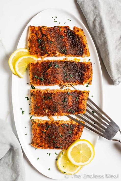 Two big flavors coming together in the most wonderful way: paprika salmon. It's baked salmon made with a smoky-sweet spice rub, all finished in 20 minutes. Add this paprika salmon to your too busy to think of yet another dinner recipe list now before you forget! #theendlessmeal #salmon #paprika #paprikasalmon #quickdinner Sides For Trout Dinner, Fresh Trout Recipes Baked, Baked Trout Fillet, Lake Trout Recipes, Paprika Salmon, Trout Fillet Recipes, Baked Trout, Trout Recipe, Oven Baked Fish