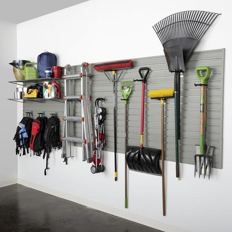 Flow Wall 17-Piece White Pvc Multipurpose Wall Panel System at Lowes.com Garage Wall Organizer, Garage Organization Systems, Garage Wall Storage, Wall Panel System, Wall Storage Systems, Garage Workshop Organization, Garage Storage Solutions, Garage Organize, Silver Walls