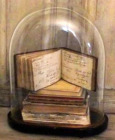 Beautiful display of old books under a glass dome. Oval Glass Cloche, Glass Domes Ideas, Glass Dome Decor Ideas, Glass Cloche Decor, Antique Glass Domes, Cloche Ideas, Cloche Decor, Bell Jars, Glass Dome Cloche