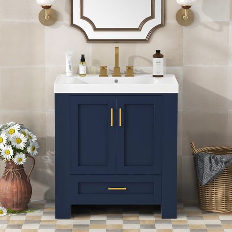 1、This unique blue and gold color bathroom cabinet can not only meet your various storage needs functionally, but also give you a special experience visually. 2、In order to meet your diverse storage and storage needs. Navy Bathroom, Blue Bathroom Vanity, 30 Bathroom Vanity, Freestanding Bathroom Cabinet, Blue Vanity, Gold Bathroom, Unique Bathroom, Bathroom Storage Cabinet, Bathroom Vanity Cabinets