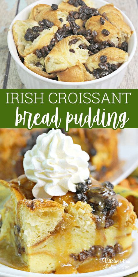 Irish Croissant Bread Pudding is a delicious dessert for St. Patrick’s Day. The flaky croissants soaked in a delicious sauce and whiskey. Breakfast Casserole With Croissants, Irish Bread Pudding, Croissant Breakfast Casserole, Croissant Bread Pudding, Flaky Croissants, Irish Cooking, Croissant Bread, Breakfast Casserole Bacon, Best Breakfast Casserole