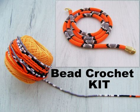 Necklace Seed Beads, Serpent Necklace, Seed Beads Jewelry, Jewelry Kit, Diy Collier, Bead Crochet Rope, Jewelry Making Kits, Beaded Crochet, Crochet Rope