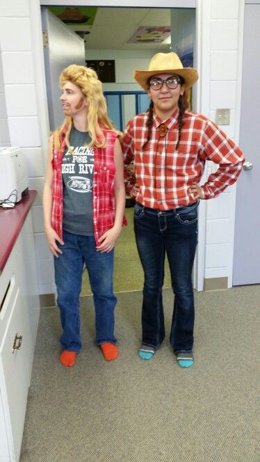 Easy Joe Dirt and Kicking Wing costume! #halloween Joe Dirt And Kicking Wing Costume, Joe Dirt Family Costume, Funny Movie Costumes Halloween, Joe Dirt Party, Joe Dirt Couple Costume, Joe Dirt And Brandy Costume, Joe Dirt Costume, Scary Halloween Music, Wing Costume