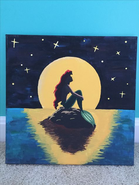 Little Mermaid Painting, Disney Princess Paintings, Disney Canvas Paintings, Diy Tableau, Princess Painting, Canvas Watercolor, Mermaid Canvas, To Paint, Disney Canvas Art