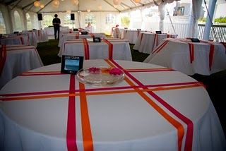 Great idea for table decorations.  Could use school colors for the ribbon Wedding Table Decorations Blue, Simple Wedding Table Decorations, Wedding Table Decorations Purple, Cheer Banquet, Bright Table, Sports Banquet, Simple Wedding Decorations, Banquet Decorations, Banquet Tables