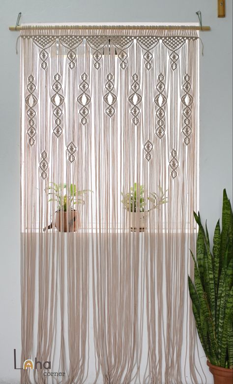 Boho Door Curtain, Bedroom Boho Decor, Closet Curtain, Macrame Window, Boho Door, Curtain Macrame, Window Bedroom, Leaf Curtains, Bohemian Style Interior