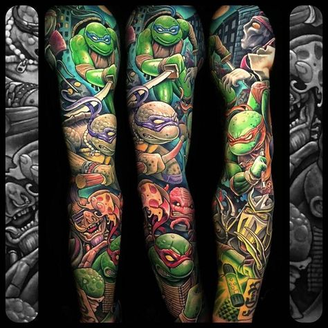 Teenage Mutant Ninja Turtles by @corpsepainter at Corpsepainter Tattoo & Piercing in Munich Germany. #teenagemutantninjaturtles #tmnt #ninjaturtles #turtlepower #corpsepainter #corpsepaintertattoo #corpsepaintertattooandpiercing #munich #germany #tattoo #tattoos #tattoosnob Mutant Ninja Turtles Tattoo, Teenage Mutant Ninja Turtles Tattoo, Ninja Turtles Tattoo, Turtles Tattoo, Ninja Turtle Tattoos, Colorful Tattoos, Japan Tattoo Design, Tattoo Convention, Turtle Tattoo