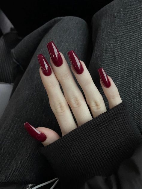 Dark Red Coffin Nails, Coffin Red Nails, Blood Nails, Cherry Nail, Long Red Nails, Cherry Girl, Wine Nails, Birthday Cat, Red Acrylic Nails