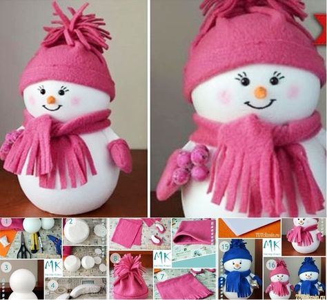 DIY Easiest Snowman from Styrofoam ball with your kids.  Check tutorial--> http://bit.ly/1t4s00B Styrofoam Ball Crafts, Diy Christmas Snowman, Diy Schneemann, Styrofoam Crafts, Sock Snowman, Festive Crafts, Dollar Store Christmas, Diy Snowman, Styrofoam Ball