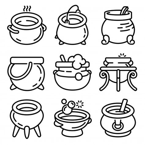 Cauldron Outline, Cauldron Doodle, Cauldron Sketch, Cauldron Drawing, Witches Caldron, Twitch Badges, Harry Potter Potions, Cute Easy Doodles, Vector Food