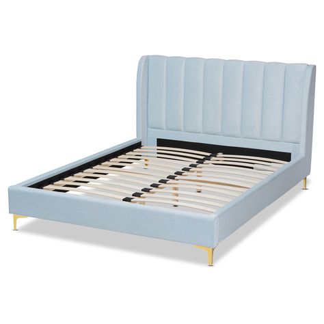 Yellow White Bedroom, Classic Channel, Light Blue Velvet, Blue Headboard, Glam Lighting, Studio Bed, Blue Velvet Fabric, Headboard With Lights, Queen Size Platform Bed