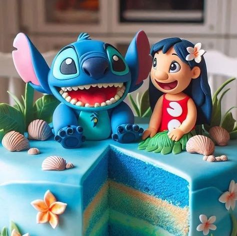 Erlita Krist on Instagram: "Lilo & Stitch cake ideas 💙 . Ai generated art Credit for reposting #cakefondant #cakeinspo #cakeidea #cakedesign #cakeideas #erls_ai #aiartforinspiration #lilostitch #lilostitchcake" Stitch Birthday Cake 2 Tier, Birthday Cookout Ideas, Lilo And Stitch Cake Ideas, Stitch Torte, Stitch Cake Ideas, Stitch Cake Design, Lilo Stitch Cake, Stitch Cakes, Cake Stitch