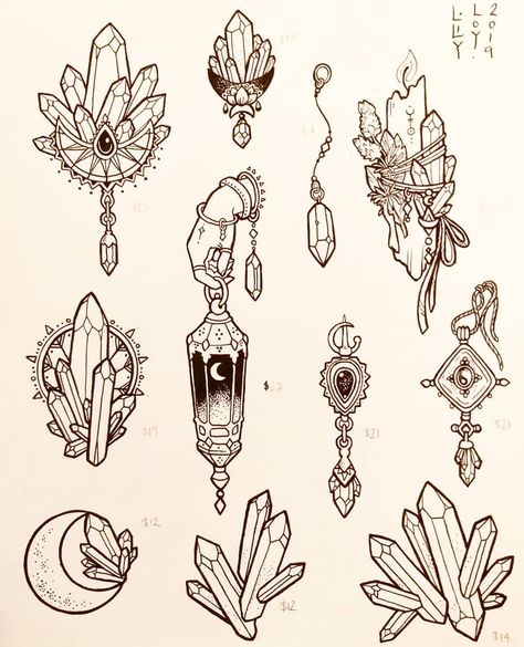 🌟New Tattoo Flash for sale tomorrow!! EDIT: These designs will be available as individual designs for purchase, hence their reasobable… Crystal Tattoo, Witch Tattoo, Flash Tattoo Designs, About Tattoo, New Tattoo, Tattoo Flash Art, Flash Art, Tattoo Flash, Tattoo Stencils