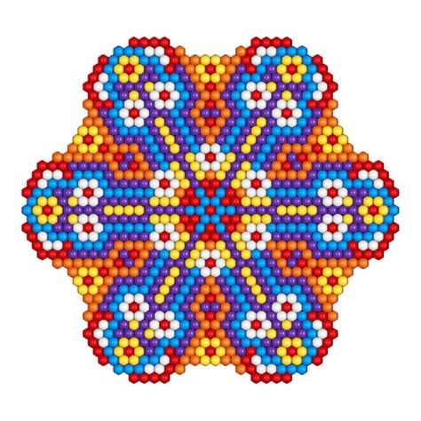 Pixel Mandala, Melted Bead Crafts, Huichol Pattern, Beaded Banners, Huichol Art, Beaded Boxes, Melting Beads, Beaded Jewelry Tutorials, Diy Resin Art