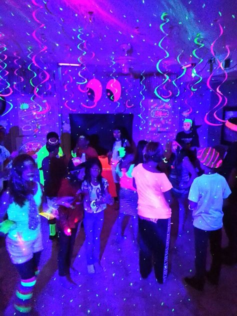 Madi's Blacklight party Glow N Dark Party Ideas, Birthday Glow Party Ideas, 18th Birthday Dance Party Ideas, Sweet Sixteen Neon Party Ideas, 16 Birthday Party Glow In The Dark, Neon Sweet 16 Ideas Blacklight Party, Disco Glow In The Dark Party, Glow And Dark Party, Black Light Sweet 16 Party Ideas