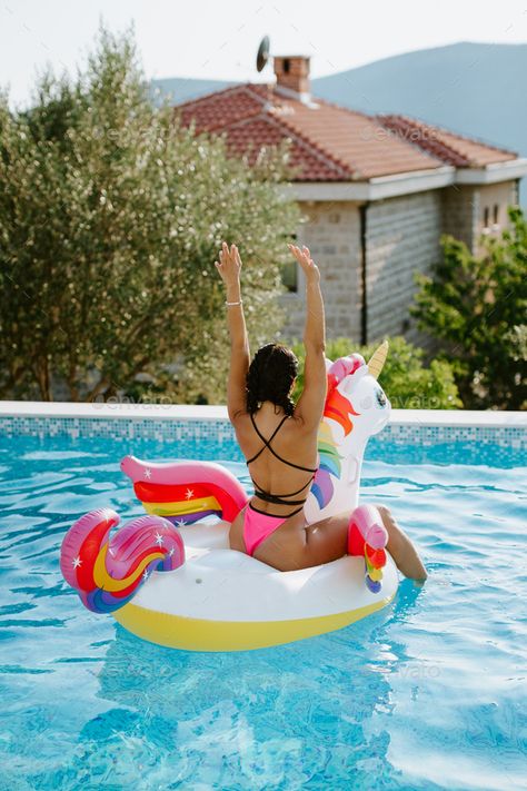 woman lay on inflatable pool toy unicorn in swimming pool by avanti_photo. woman lay on inflatable pool toy unicorn in swimming pool. Sexy female in swimsuit on vacations relax on inflatable m... #Sponsored #pool, #toy, #unicorn, #woman Unicorn Woman, Beach Floaties, Swimming Pool Photography, Pool Funny, Resort Photography, Unicorn Pool Float, Inflatable Pool Toys, Toy Unicorn, Pool Poses