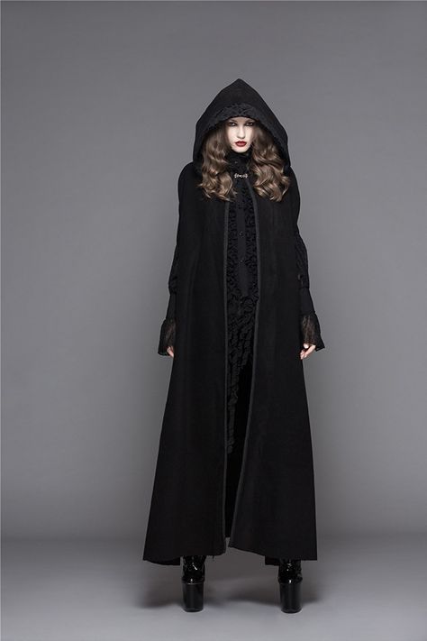 Victorian Steampunk Fashion, Gothic Cape, Black Velvet Coat, Feather Collar, Longline Sweater, Black Cloak, Long Black Coat, Hooded Cape, Velvet Coat