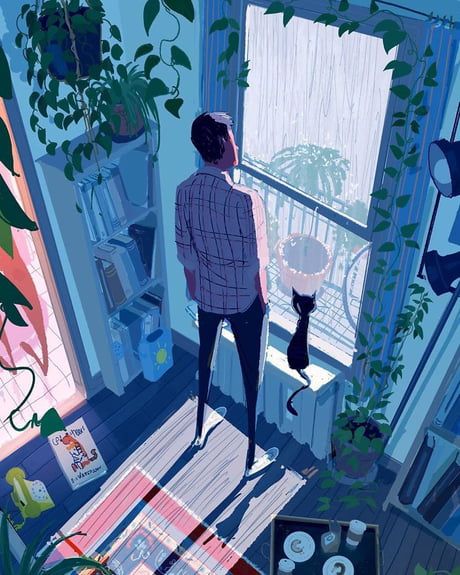 10+ Heartwarming Comics Show That Love Is Always In The Details - 9GAG Watching The Rain, Pascal Campion, Rain Fall, Cat Sketch, Art Et Illustration, Art And Illustration, Rain Drops, Drawing Inspiration, The Rain