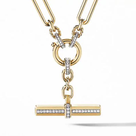 DY Elements Convertible Drop Earrings in 18K Yellow Gold with Diamonds Designers Jewelry Collection, Y Necklace, David Yurman Jewelry, Chain Link Necklace, David Yurman, Necklace Chain, Chains Jewelry, Necklace Designs, Pave Diamonds