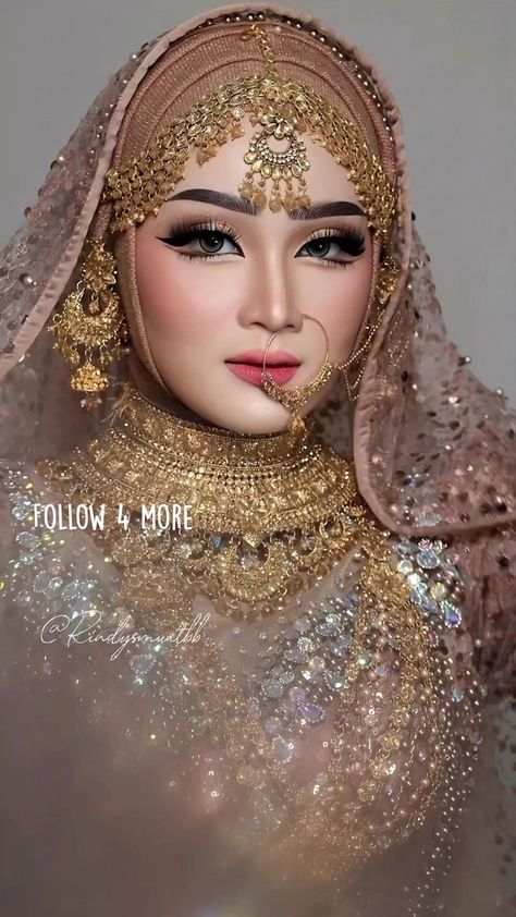 Hijab Makeup Look Wedding, Makeup Pengantin Muslim, Islamic Bride, Bride And Groom Illustration, Hijabi Makeup, Groom Illustration, Bold Lipstick Makeup, Pizza Omelette, Styles Hijab