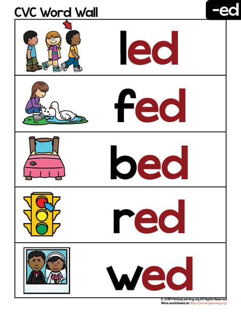 Using word families help teach beginning spellers that words contain the pattern. Use this word wall cards to introduce words that ending with ED. Et Family Words, Ell Word Family, Ed Words, Am Word Family, Ed Word Family, Ed Family Words Worksheet, Teaching Word Families, Word Family Reading, Family Words