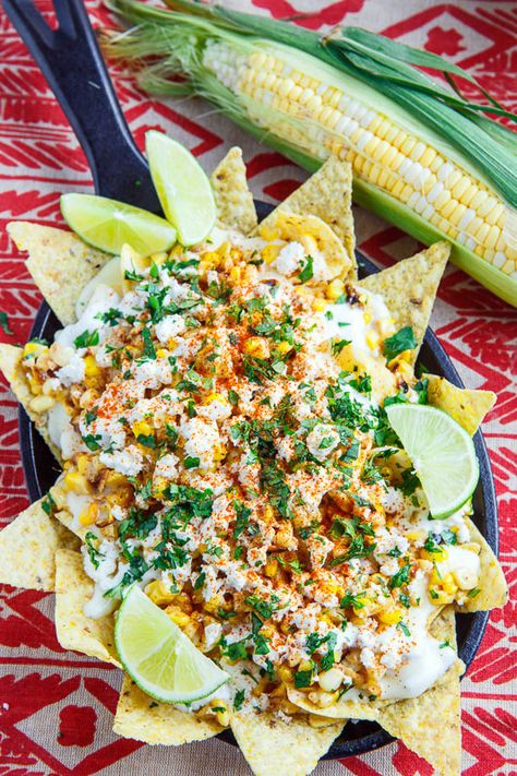 Mexican Street Corn Nachos Street Corn Nachos, Corn Nachos, Classy Bar, Mexican Food Recipes Appetizers, Grill Food, Mexican Appetizers, Movie Snacks, 5 De Mayo, Mexican Street Corn