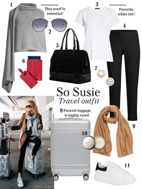 8 cool street style outfits ... re-created! | So Susie Travel Airplane Outfit, Ireland Wardrobe, So Susie, Comfortable Travel Outfit, Realistic Fashion, Flight Outfit, How To Have Style, Travel Attire, Comfy Travel Outfit