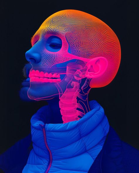 All Posts • Instagram Powerful Images Inspiration, Michael Reeder, Painting Concepts, Neon Illustration, Visual Design Inspiration, Head Illustration, Psy Art, Tshirt Printing Design, Skeleton Skull