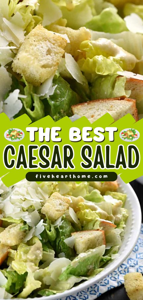 Wondering what to bring to a Memorial Day BBQ? This homemade Caesar Salad recipe is the BEST. Tossed in an egg-free Caesar dressing, this summer salad is amazing. Your family will request this spring dish on weeknights, too! Authentic Caesar Salad Dressing, Ceased Salad Dressing, Ceaser Salad Ideas, Cesar Salad Recipe, The Best Caesar Salad, Best Caesar Salad, Homemade Caesar Salad, Memorial Day Bbq, Homemade Caesar Salad Dressing