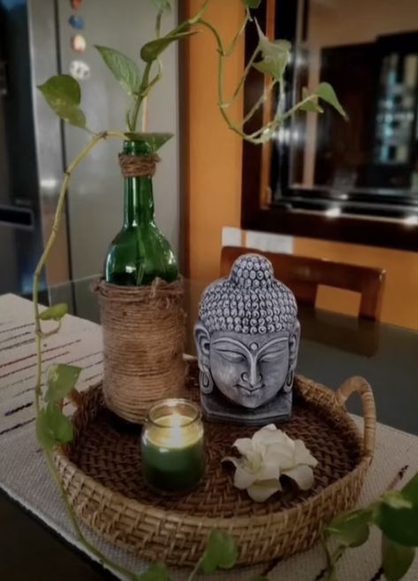 Living Room Buddha Decor, Buddha Corner In Living Room, Buddha Corner Decor Garden, Zen Corner Ideas Living Room, Budha Decoration Living Room, Buddha Decor Living Room, Buddha Corner Decor, Simple Living Room Decor Indian, Buddha Statue Decor