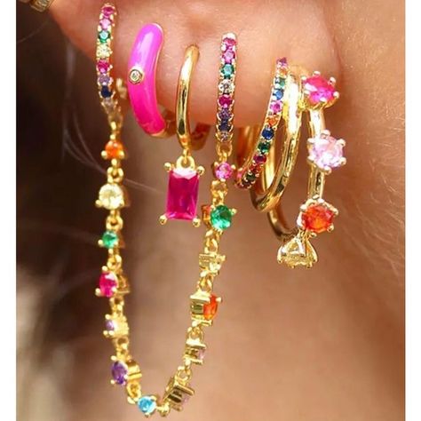 Colorful Drop Earrings, Colourful Jewellery Aesthetic, Earrings Trend 2023, Colorful Earring Stack, Maximalist Earrings, Curated Earring, Colourful Jewellery, Colourful Earrings, Earring Stack