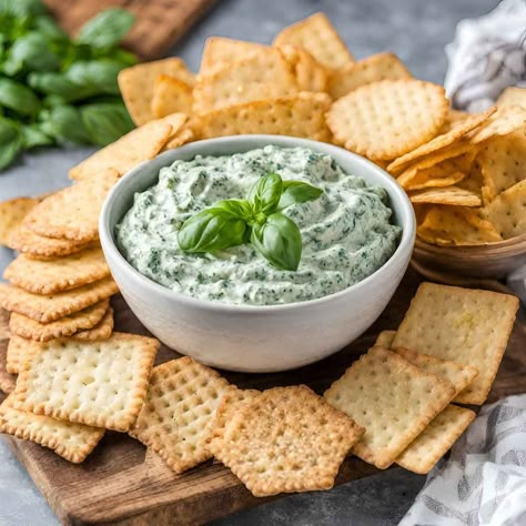 Delicious Basil Dip Basil Feta Dip, Basil Dipping Sauce, Fresh Basil Appetizers, Creamy Pesto Dip, Basil Dip Recipes, Easy Basil Recipes, Veg Dips For Parties, Appetizers With Basil, Basil Appetizer Recipes