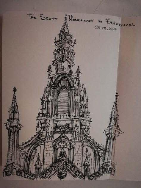 #traveljournal #urbansketch Edinburgh Sketch, Monument Sketch, Scott Monument, Pen Art Work, Art Alevel, Architecture Portfolio Design, Animation Art Sketches, Architecture Design Drawing, Architecture Drawing Art