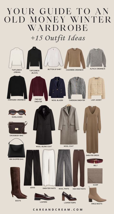 Old Money Basics Clothes Winter, Winter Capsule Wardrobe Aesthetic, Classic Style Winter Outfits, British Womens Fashion, Staple Winter Wardrobe Pieces, Chic Winter Capsule Wardrobe, Old Money Outfits Capsule Wardrobe, Winter Basics Wardrobe Minimal Classic, Parisian Winter Capsule Wardrobe