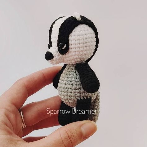 Honey Badger Crochet Pattern Free, Badger Amigurumi Free Pattern, Free Badger Crochet Pattern, Badger Crochet Pattern, Hufflepuff Badger Crochet Pattern, Crochet Honey Badger, Crochet Badger, Badger Plush Pattern, Nursery Forest Animals