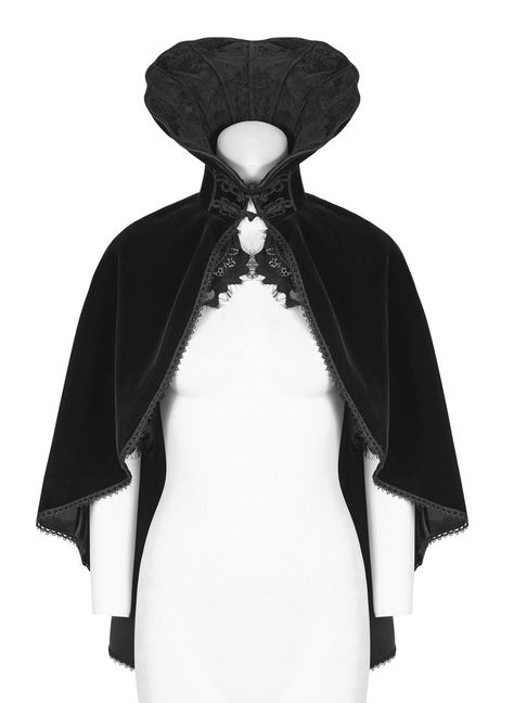 Nouveau produit : Black velvet bolero cape mantle with vampire collar Gothic Punk Rave Y-782 Vous aimez ? / New product do you like ?  Prix: 64.90 #new #nouveau #japanattitude #capes #gothique #gothic #elegant #aristocrat #mantle #cape #bolero #velvet #black #vampire #embroidered #y780 #punk #rave #y782bk #punkrave #y782 #y-780 #y-782bk #punk-rave Gothic Fashion Women, Vampire Gothic, Velvet Cape, Denim Coat Women, Goth Outfit, Jewelry Victorian, Jewelry Gothic, Capes For Women, Punk Rave