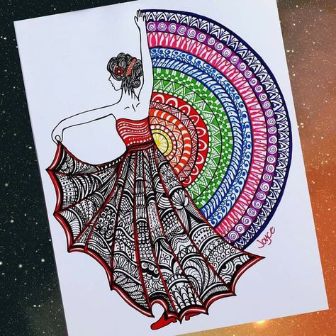 Mandala Art Dress Design, Easy Mandala Drawing, Boho Art Drawings, Mandala Art Therapy, Pen Art Drawings, Doodle Art Drawing, Mandala Art Lesson, Mandala Artwork, Beauty Art Drawings