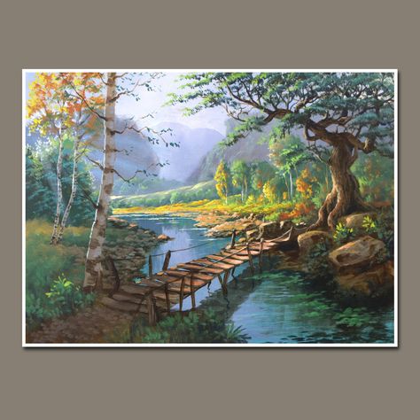 Acrylic Painting Wooden Bridge Video: https://youtu.be/ZDzJs5oewY0 Tutorial: https://youtube.com/live/nY2-gmlHQVk?feature=share #art #artwork #painting #acrylic #acrylicpainting #landscape #ToGodBeTheGlory #jmlisondraarts Bridge Video, Bridge Painting, Painting Video, Wooden Bridge, Painting Videos, Leaf Art, Painting Acrylic, Artwork Painting, Art Artwork